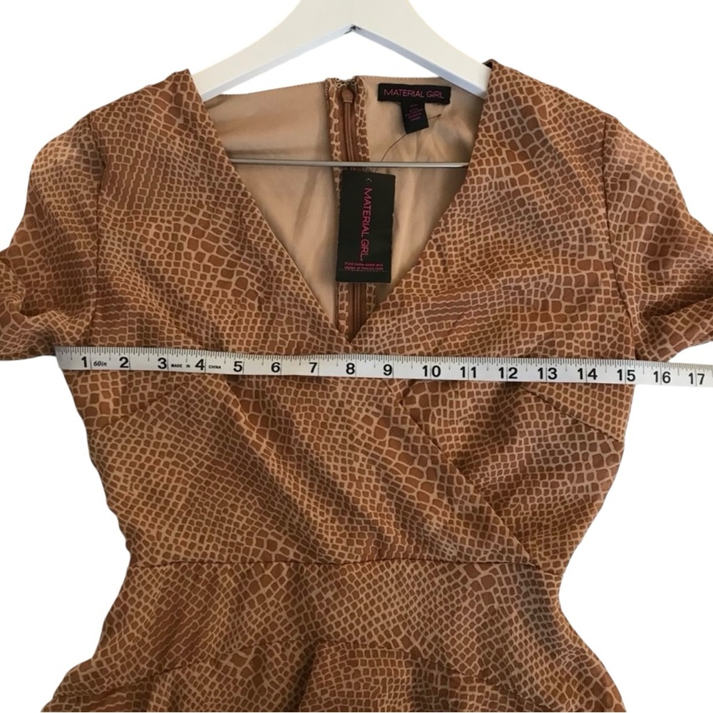NWT Material Girl Animal Print Tan Ruffle Tie Wrap Dress Size XS - Picture 8 of 13